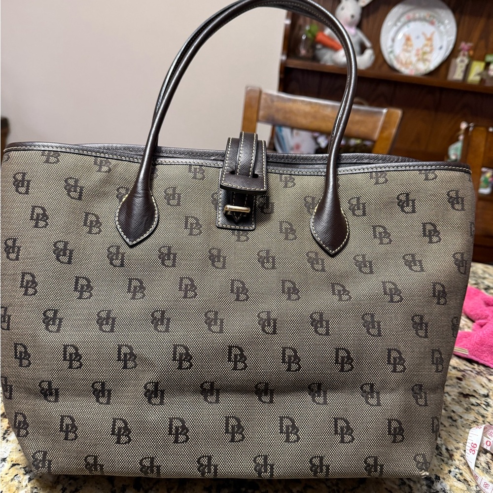Dooney & Bourke Monogram Canvas Tote with Dark Brown Trim